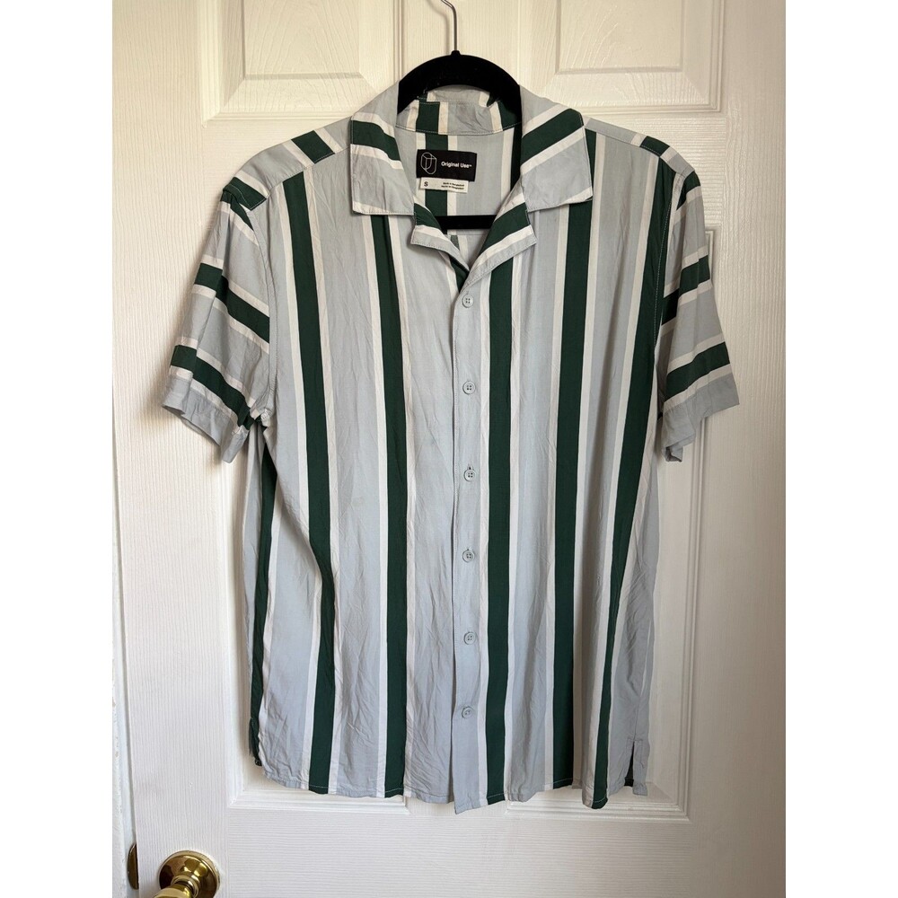 Original Use-Rayon Men's Short Sleeve Button Up Shirt Striped S READ